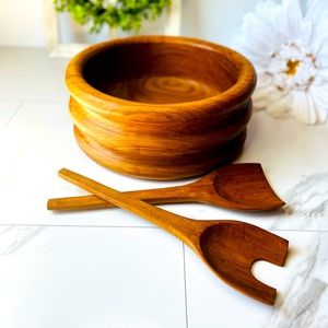 Kalmar Teak Wood Big Salad Mixing Bowl with Utensils